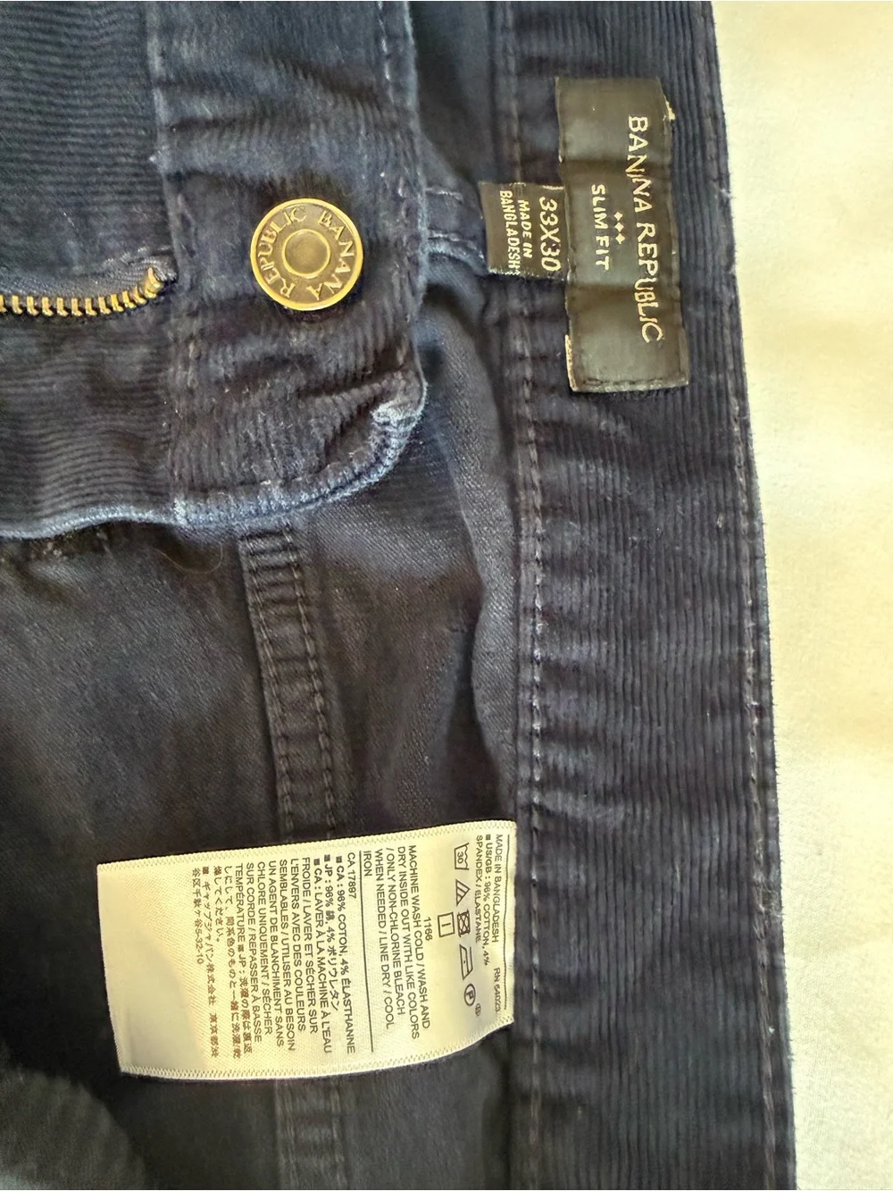 Banana Republic Navy Slim Corduroy Pants